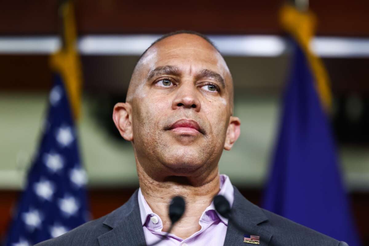 U.S. House Minority Leader Hakeem Jeffries (D-New York) speaks during a news conference at the U.S. Capitol Building on July 13, 2026 in Washington, D.C.