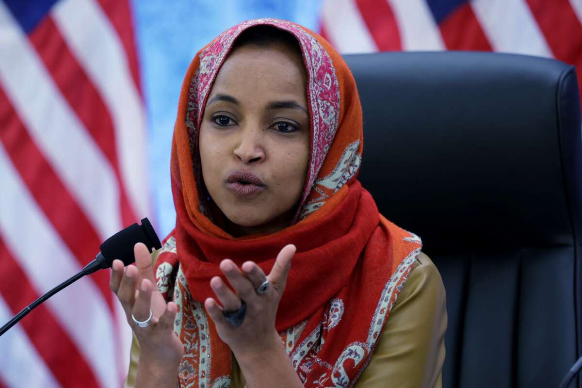 U.S. Rep. Ilhan Omar (D-Minnsota) speaks during a hearing at the U.S. Capitol on February 12, 2026 in Washington, D.C.