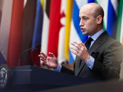 White House Deputy Chief of Staff Stephen Miller addresses the audience during opening remarks at the Ministerial on the Resurgence of Political Terrorism at the State Department on July 16, 2026 in Washington, D.C.