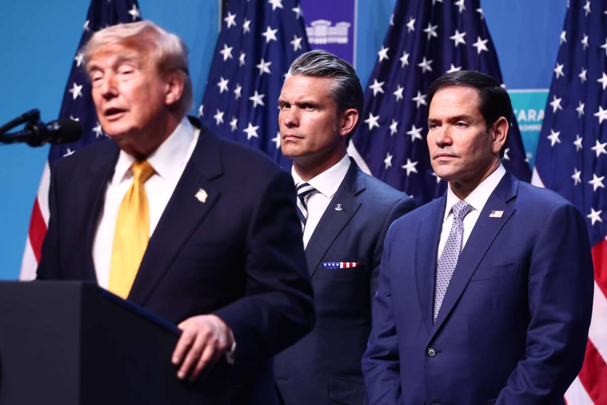 President Donald Trump, Secretary of War Pete Hegseth, and Secretary of State Marco Rubio during the press conference at the NATO Summit in Ankara, Turkiye on July 8, 2026.