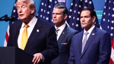 President Donald Trump, Secretary of War Pete Hegseth, and Secretary of State Marco Rubio during the press conference at the NATO Summit in Ankara, Turkiye on July 8, 2026.