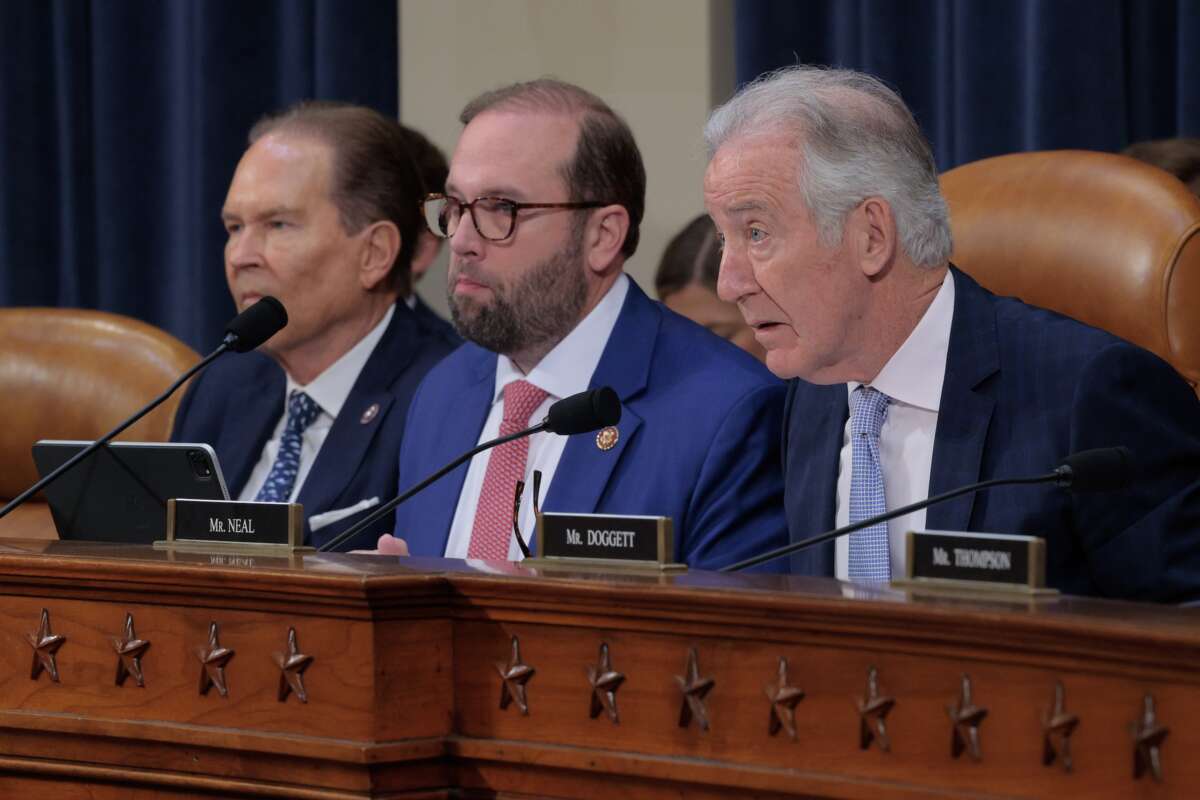 House Ways and Means Committee member Rep. Vern Buchanan (R-Florida) (L), Chairman Jason Smith (R-Missouri) and ranking member Rep. Richard Neal (D-Massachusetts) hold a hearing on June 4, 2026 in Washington, D.C.