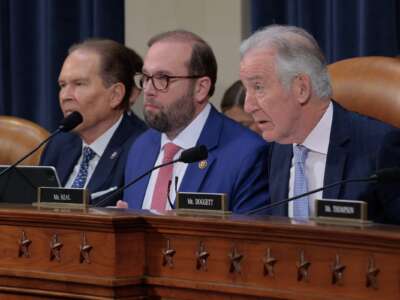 House Ways and Means Committee member Rep. Vern Buchanan (R-Florida) (L), Chairman Jason Smith (R-Missouri) and ranking member Rep. Richard Neal (D-Massachusetts) hold a hearing on June 4, 2026 in Washington, D.C.