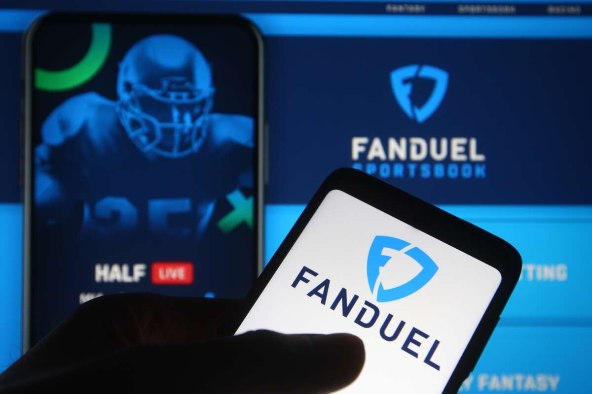 In this photo illustration the FanDuel logo is seen on a smartphone.