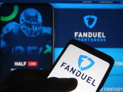In this photo illustration the FanDuel logo is seen on a smartphone.