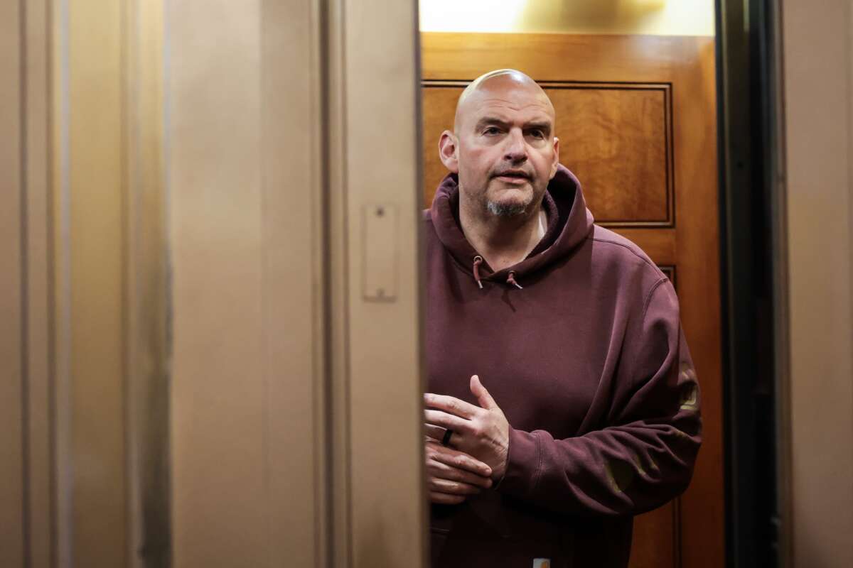 U.S. Sen. John Fetterman rides in an elevator outside the Senate Chambers during a vote in the U.S. Capitol Building on May 11, 2026 in Washington, D.C.