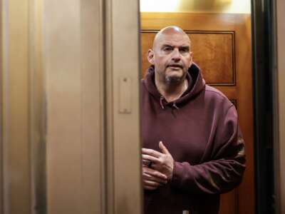 U.S. Sen. John Fetterman rides in an elevator outside the Senate Chambers during a vote in the U.S. Capitol Building on May 11, 2026 in Washington, D.C.