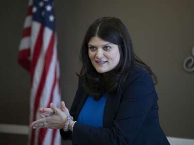 Rep. Haley Stevens, a candidate for Michigan’s open U.S. Senate seat, attends the Lansing Regional Chamber of Commerce “Meet the Candidate” series on July 29, 2026 in Lansing, Michigan.