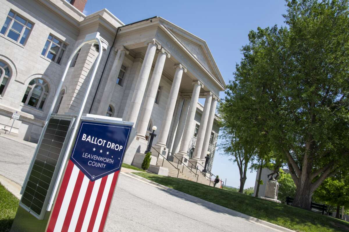 A ballot drop box outside the county courthouse in Leavenworth, Kansas.