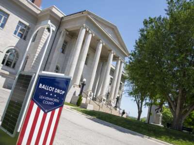 A ballot drop box outside the county courthouse in Leavenworth, Kansas.