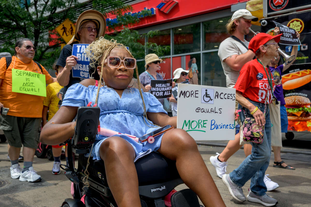 Hundreds of members and allies of disability advocacy and activist groups from all across New York gathered at Washington Square Park for the ADA35 NYC Protest, Rally, and March to mark the 35th anniversary of the Americans with Disabilities Act; sparked in response to the United States' current administration's attacks on laws upholding rights for people with disabilities.