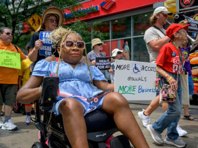 Hundreds of members and allies of disability advocacy and activist groups from all across New York gathered at Washington Square Park for the ADA35 NYC Protest, Rally, and March to mark the 35th anniversary of the Americans with Disabilities Act; sparked in response to the United States' current administration's attacks on laws upholding rights for people with disabilities.