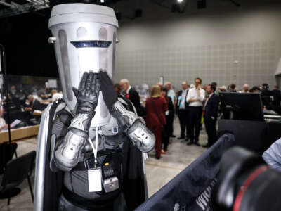 Count Binface of the Count Binface Party speaks to the media at the by-election declaration at The Edge where votes were being counted on June 19, 2026, in Wigan, England.