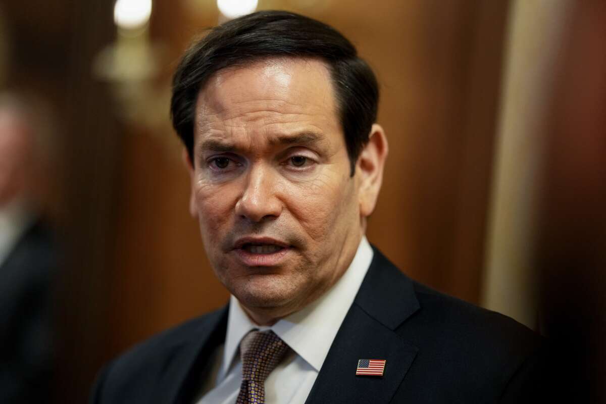 Secretary of State Marco Rubio speaks to members of the media in Kuwait City during his visit to the Middle East to discuss the interim deal between the U.S. and Iran with Arab Gulf allies, on June 24, 2026.