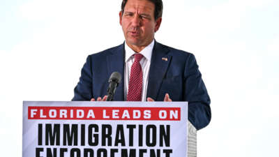 Florida Gov. Ron DeSantis speaks during a press conference at the South Florida Detention Facility, on June 25, 2026.