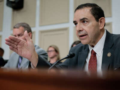 House Appropriations Homeland Security Subcommittee member Rep. Henry Cuellar questions Homeland Security Secretary Markwayne Mullin during a hearing in the Rayburn House Office Building on Capitol Hill on June 25, 2026, in Washington, D.C.