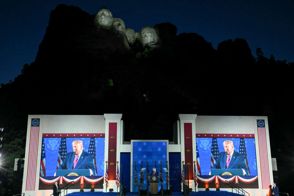 U.S. President Donald Trump delivers remarks during the Independence Day events at Mount Rushmore National Memorial in Keystone, South Dakota, on July 3, 2026.