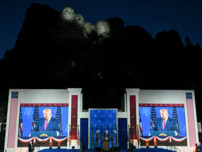 U.S. President Donald Trump delivers remarks during the Independence Day events at Mount Rushmore National Memorial in Keystone, South Dakota, on July 3, 2026.