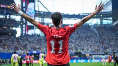 Mostafa Zico of Egypt celebrates after scoring the second goal during the 2026 World Cup match between Argentina and Egypt at Atlanta Stadium in Atlanta, Georgia, on July 7, 2026.