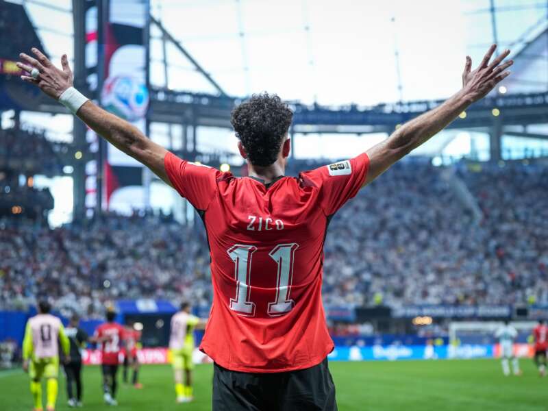 Mostafa Zico of Egypt celebrates after scoring the second goal during the 2026 World Cup match between Argentina and Egypt at Atlanta Stadium in Atlanta, Georgia, on July 7, 2026.