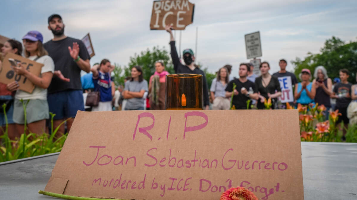 Anti-ICE protesters attend a vigil for Joan Sebastian Guerrero, who was shot by an ICE agent on July 13, 2026, in Biddeford, Maine.