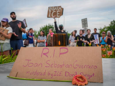 Anti-ICE protesters attend a vigil for Joan Sebastian Guerrero, who was shot by an ICE agent on July 13, 2026, in Biddeford, Maine.