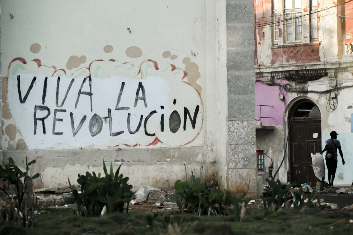 View of a graffiti reading "Long Live the Revolution," in Havana, Cuba, on July 29, 2026.