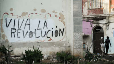 View of a graffiti reading "Long Live the Revolution," in Havana, Cuba, on July 29, 2026.