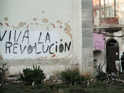 View of a graffiti reading "Long Live the Revolution," in Havana, Cuba, on July 29, 2026.