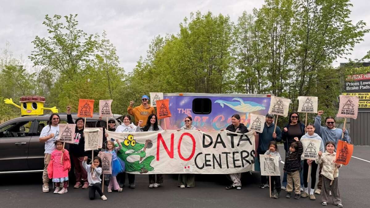 MUSH (Mohawks United in Safety & Health) hosts a data center info session and discussion on May 27, 2026, at the Massena Library in Massena, New York, including (L to R) Trent David, Stevie McGreevy, McKay M. Burley, Jackie Fawn David, Ronni Sunday, Abraham Francis, Juanita Tarbell, and Karontawakon Roundpoint.