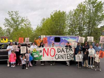 MUSH (Mohawks United in Safety & Health) hosts a data center info session and discussion on May 27, 2026, at the Massena Library in Massena, New York, including (L to R) Trent David, Stevie McGreevy, McKay M. Burley, Jackie Fawn David, Ronni Sunday, Abraham Francis, Juanita Tarbell, and Karontawakon Roundpoint.