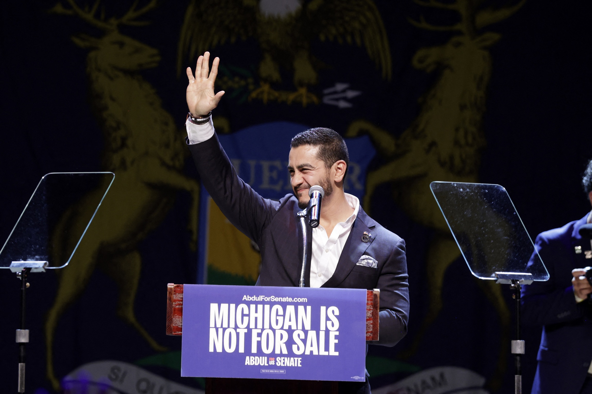 Michigan Democratic Senate candidate Abdul El-Sayed addresses supporters in Detroit, Michigan, on August 4, 2026.