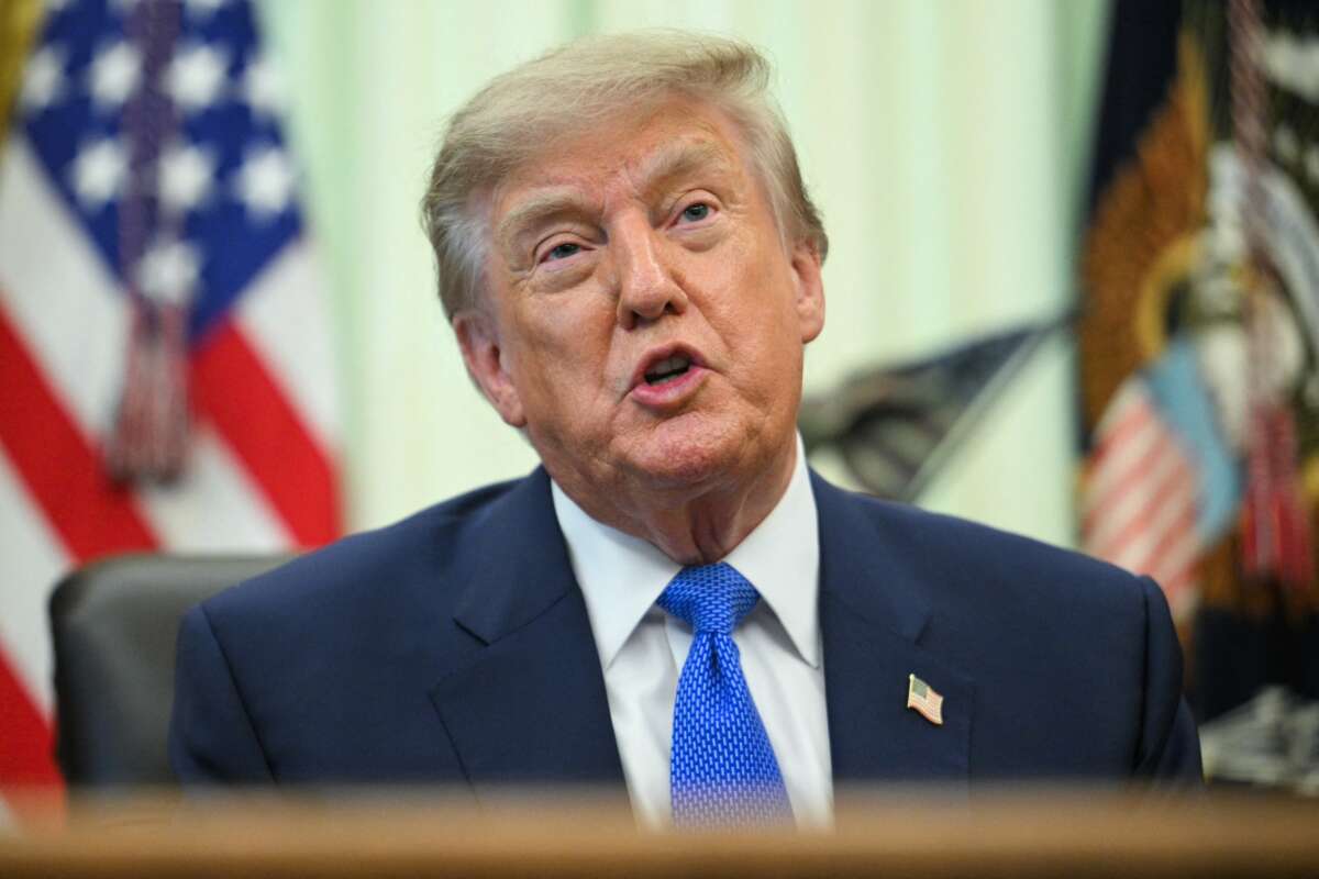 President Donald Trump speaks before signing an executive order calling for more research and flexibility on vaccines, in the Oval Office of the White House in Washington, DC, on August 10, 2026.
