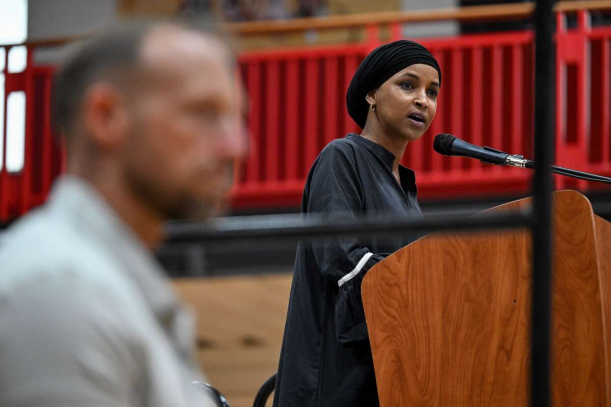 Rep. Ilhan Omar (D-Minnesota) speaks during a campaign rally for Wisconsin Gubernatorial candidate Francesca Hong on August 2, 2026 in Milwaukee, Wisconsin.