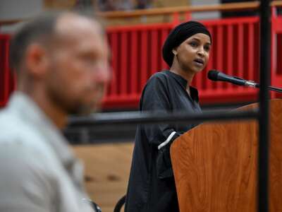Rep. Ilhan Omar (D-Minnesota) speaks during a campaign rally for Wisconsin Gubernatorial candidate Francesca Hong on August 2, 2026 in Milwaukee, Wisconsin.