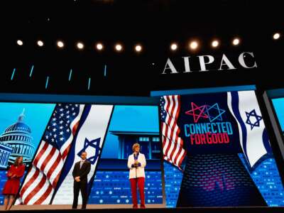 (L-R): Rep. Elaine Luria (D-Virginia), Rep. Dan Crenshaw (R-Texas), and Rep. Susie Lee (D-Nevada), speak at the 2019 American Israel Public Affairs Committee (AIPAC) Policy Conference, at the Walter E. Washington Convention Center in Washington, D.C., on Monday, March 25, 2019.