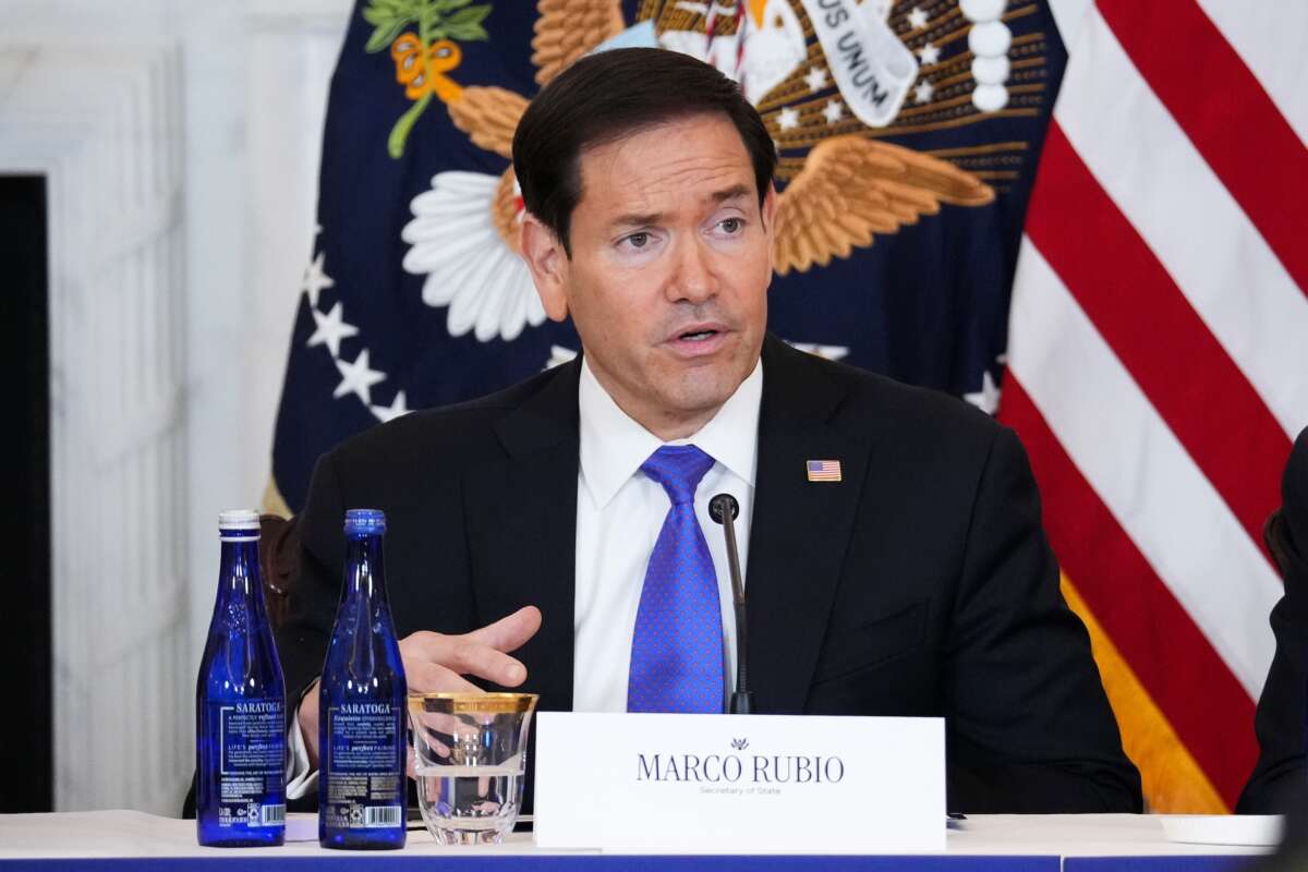 Secretary of State Marco Rubio speaks during a roundtable with U.S. President Donald Trump at the U.S. Department of State on August 07, 2026 in Washington, D.C.
