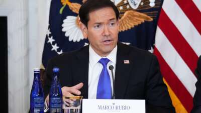 Secretary of State Marco Rubio speaks during a roundtable with U.S. President Donald Trump at the U.S. Department of State on August 07, 2026 in Washington, D.C.