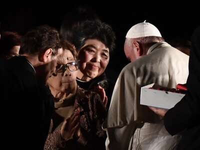 Pope Francis appeals for an end to nuclear weapons in an emotional meeting with atomic bomb survivors at Hiroshima's Peace Memorial Park on November 24, 2019.