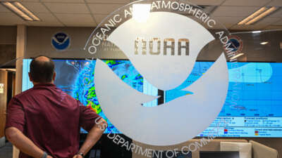 An employee of National Hurricane Center looks at the multiple hurricane models displayed on the monitors at the National Oceanic and Atmospheric Administration's (NOAA) National Hurricane Center in Miami, Florida, on May 30, 2025.