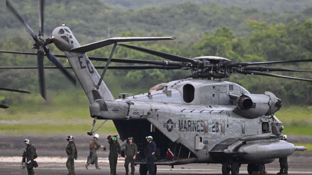 U.S. Marines unload equipment upon their arrival at José Aponte de la Torre Airport, formerly Roosevelt Roads Naval Station, on September 11, 2025, in Ceiba, Puerto Rico.