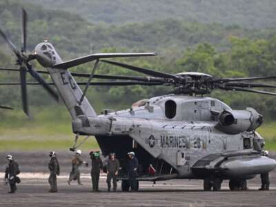U.S. Marines unload equipment upon their arrival at José Aponte de la Torre Airport, formerly Roosevelt Roads Naval Station, on September 11, 2025, in Ceiba, Puerto Rico.