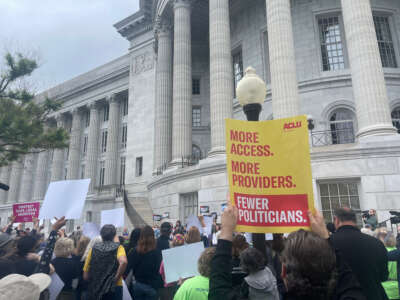 Abortion rights supporters rally at the Missouri Capitol after turning in more than 380,000 signatures to overturn the state's ban on the procedure on May 3, 2024.