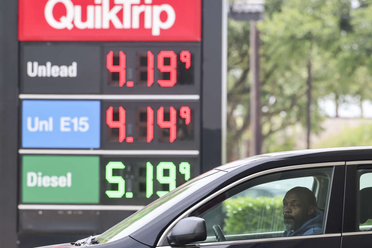 Gas prices are displayed at an Exxon station in East Dallas, Texas, on May 7, 2026.