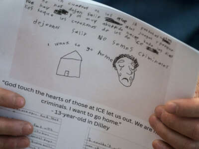 Sen. Andy Kim holds the letter of child detained at the Dilley Center on June 9, 2026, in Washington, D.C. Children's programming star Rachel Griffin Accurso, better known as Ms. Rachel, is in Washington hand deliver these letters to lawmakers and advocate for ending the detention of immigrant children.