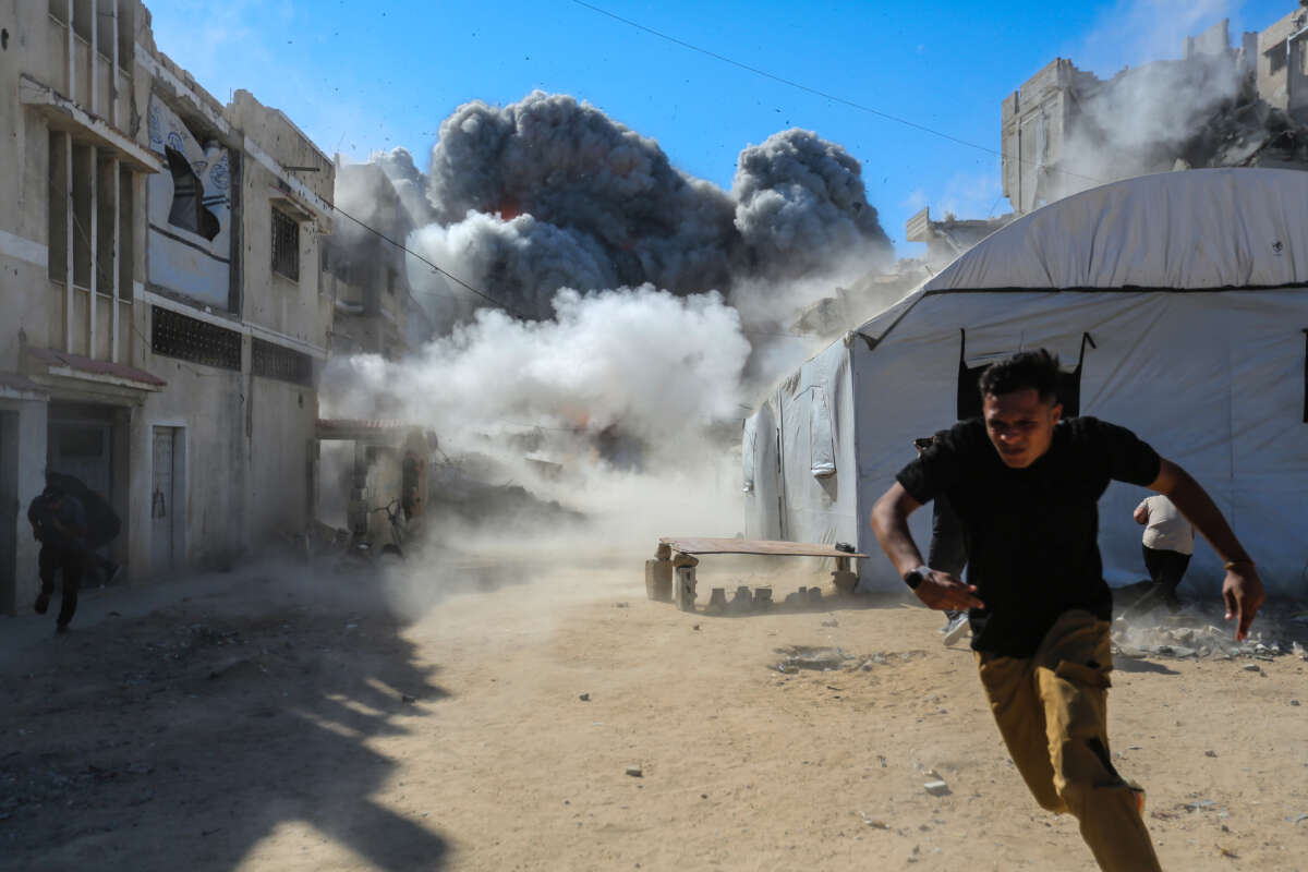 Smoke from an explosion can be seen after an Israeli attack on July 12, 2026, in Gaza City, Gaza.