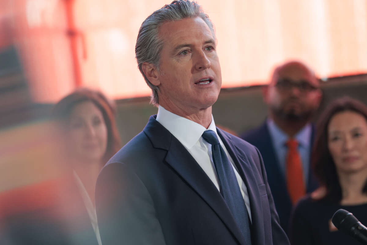 California Gov. Gavin Newsom speaks at a press conference and bill signing on July 13, 2026, in Oakland, California.