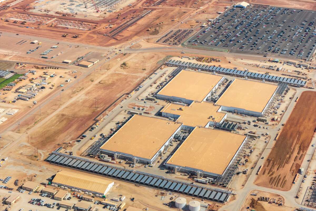 In an aerial view, the Stargate Oracle AI data center campus is seen on August 26, 2026, in Abilene, Texas.