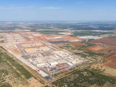 In an aerial view, the Stargate Oracle AI data center campus is seen on August 26, 2026 in Abilene, Texas.