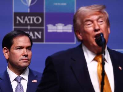 Secretary of State Marco Rubio and President Donald Trump during the press conference at the NATO Summit in Ankara, Turkey, on July 8, 2026.
